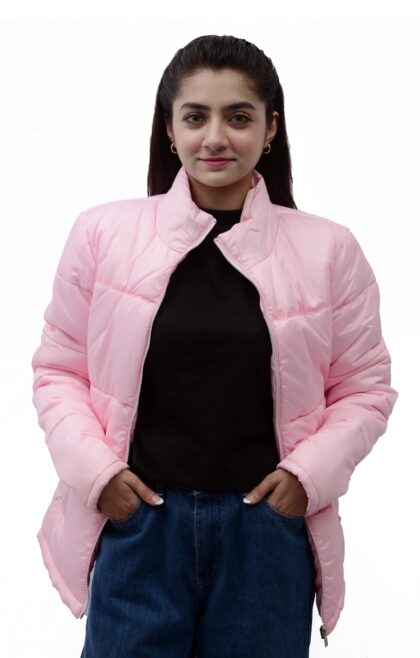 Ioke Sports Baffle Design Pink Puffer Jacket
