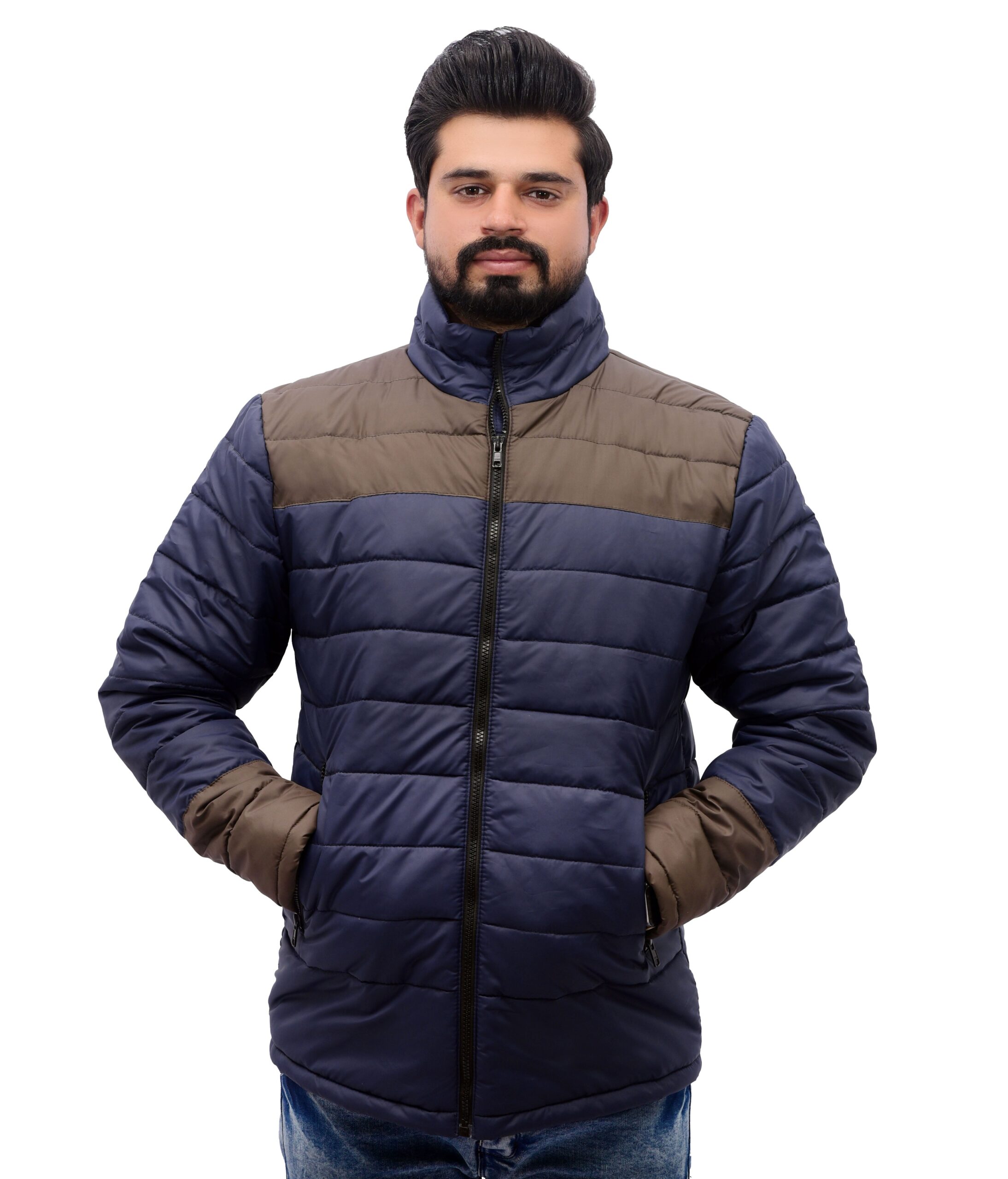 Ioke Sports Baffle Design Gray Puffer Jacket for Men - Image 4