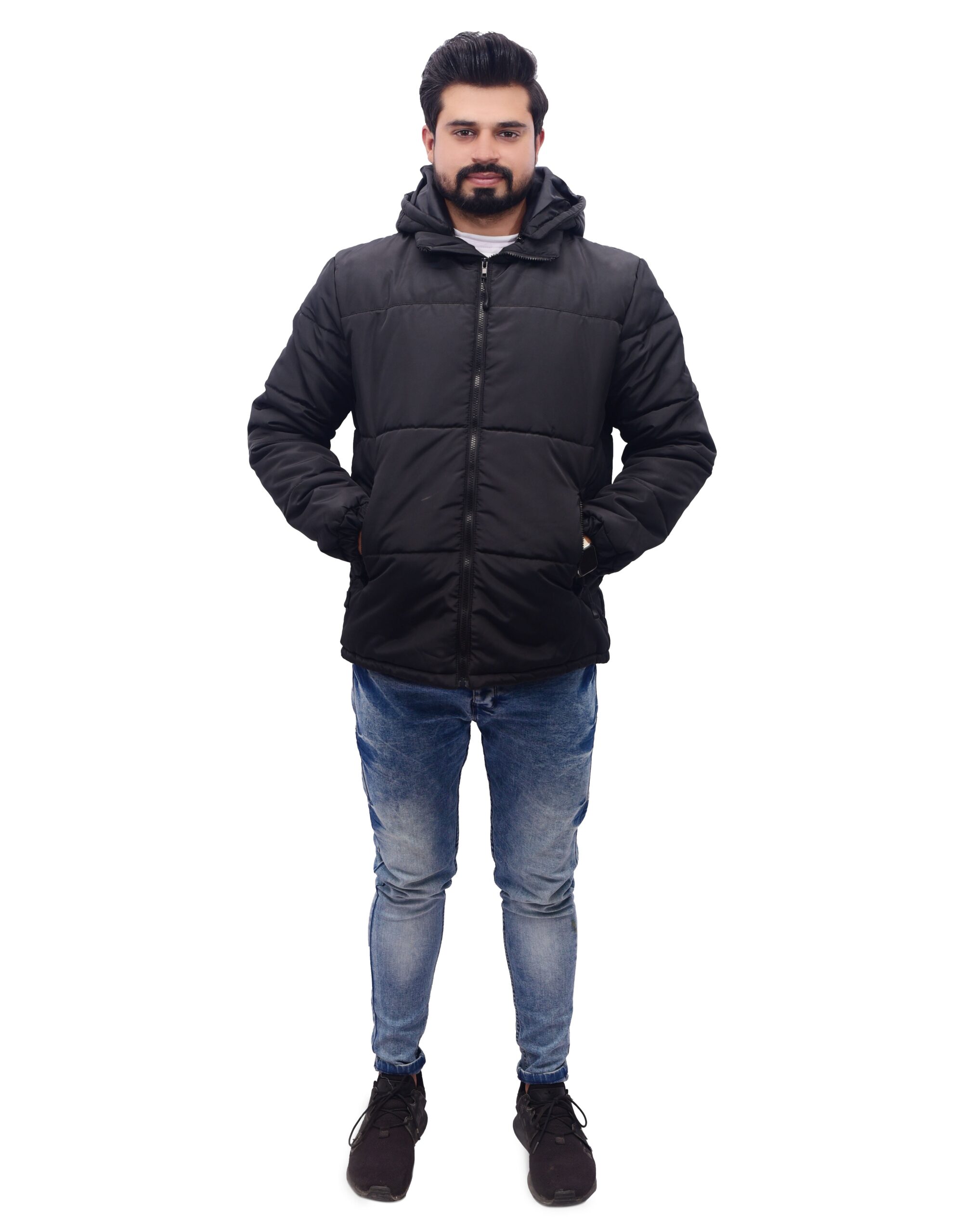 Ioke Sports Baffle Design Black Puffer Jacket for Men - Image 3