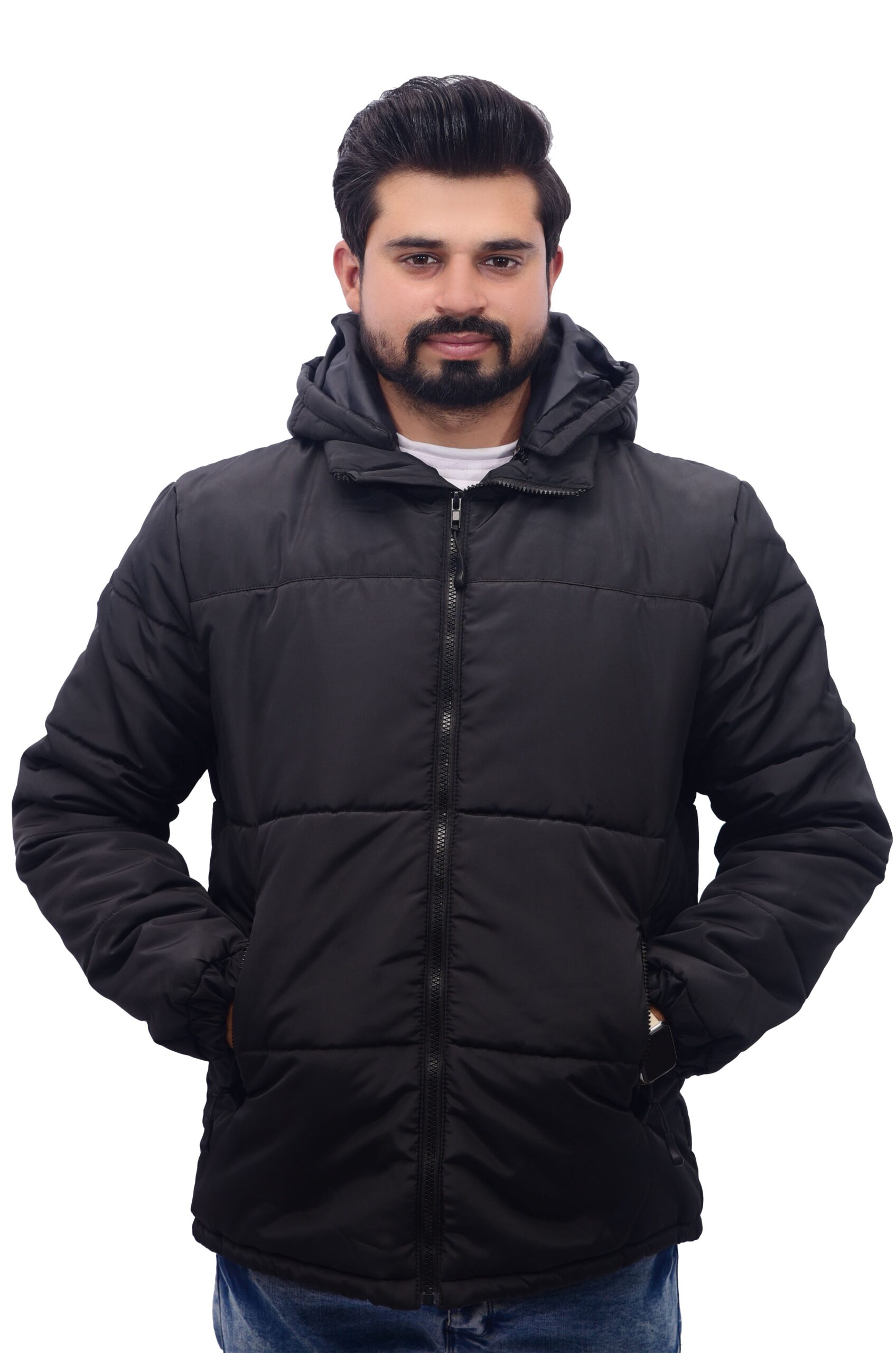 Ioke Sports Baffle Design Black Puffer Jacket for Men