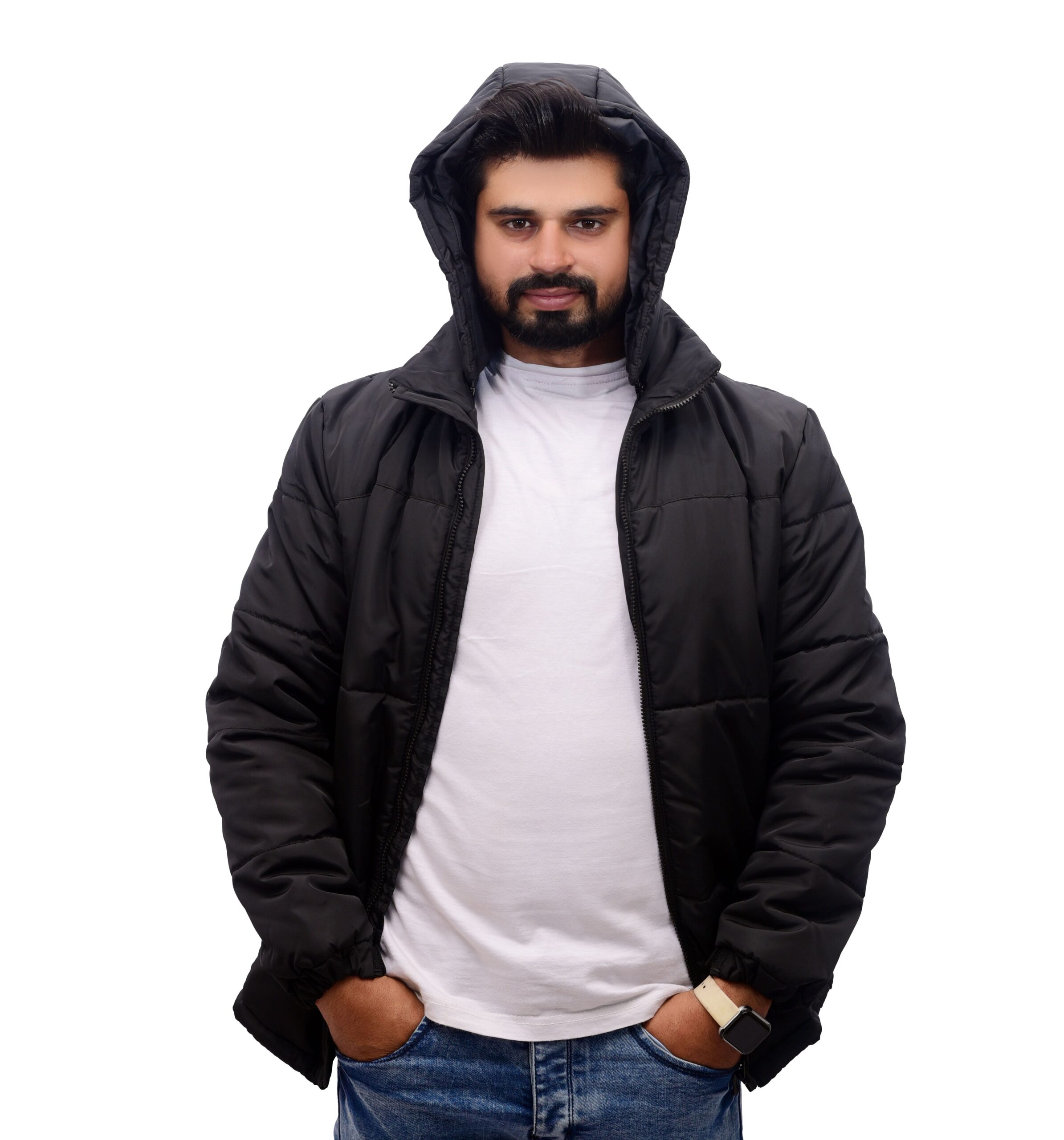 Ioke Sports Baffle Design Black Puffer Jacket for Men - Image 4