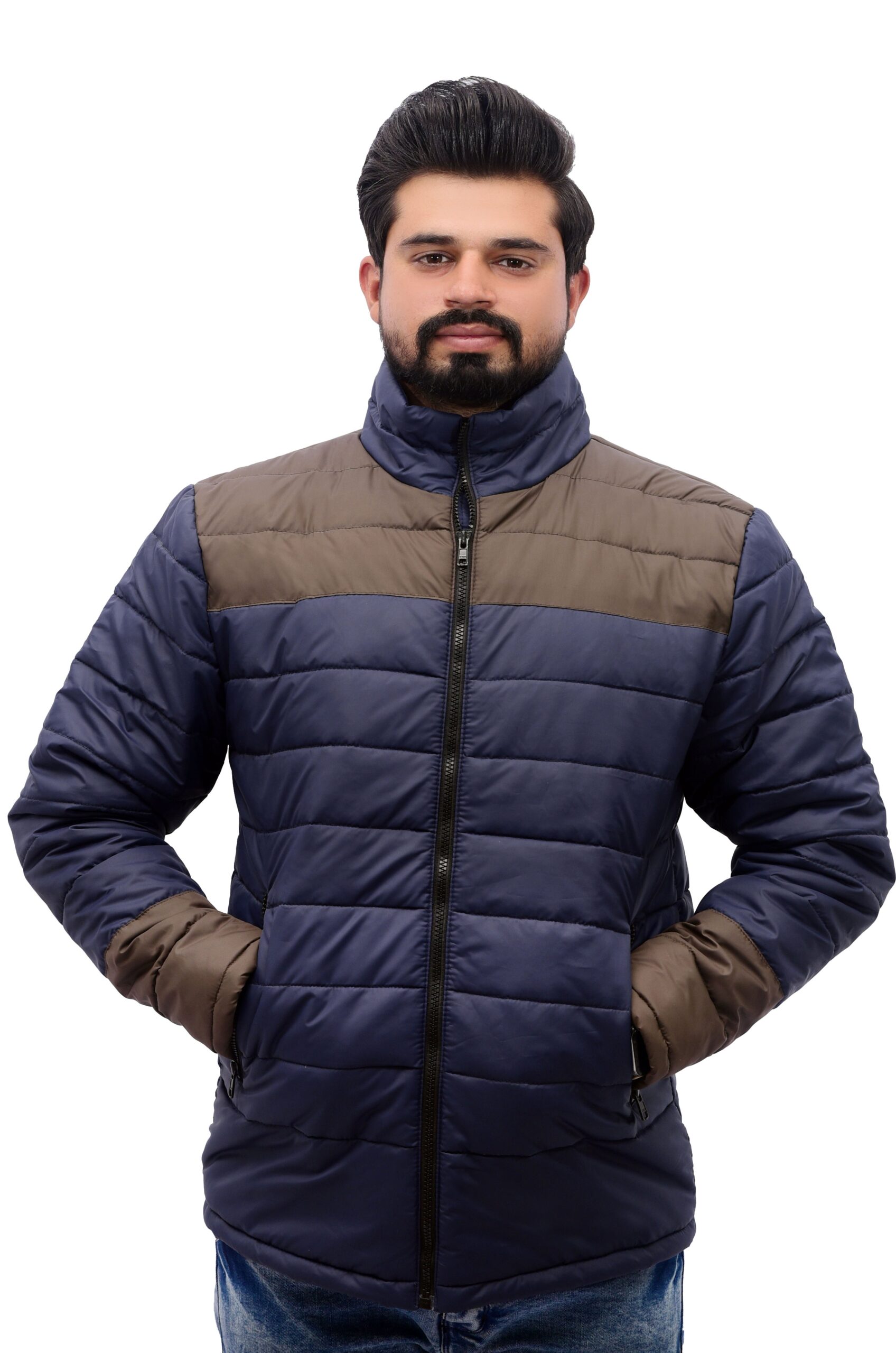 Ioke Sports Baffle Design Gray Puffer Jacket for Men